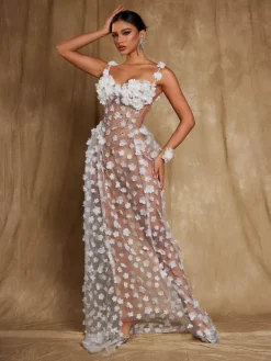 Dresses|Maxi Dresses*Jiu Bajia O/S Oksana Spaghetti Flower Corset Maxi Dress In White