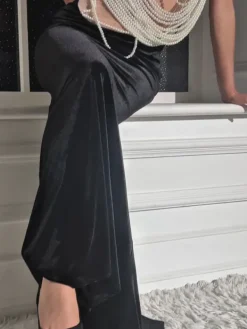 Embellishment|Dresses*Lu Yili Olday Pearl Draped Cutout Velvet Dress
