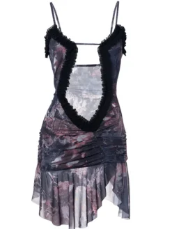 Dresses|Mini Dresses*Mew Mews Fashion Olivier Ruched Printed Mesh Dress In Grey