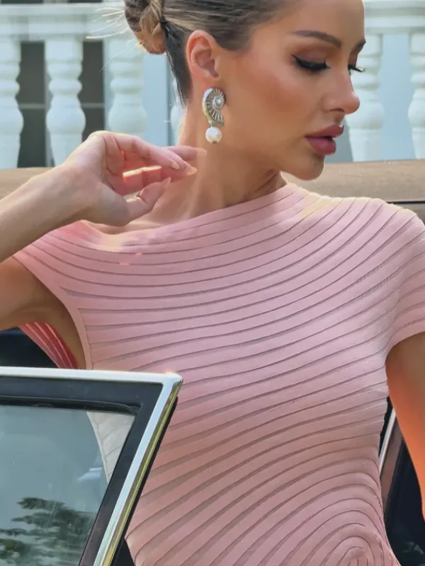 Dresses|Midi Dresses*Bandage Olythia One Shoulder Fringe Midi Dress In Dusty Pink