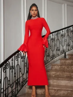 Dresses|Maxi Dresses*Bandage Omer Rhinestone Dress In Red