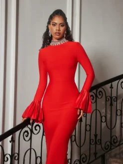 Dresses|Maxi Dresses*Bandage Omer Rhinestone Dress In Red