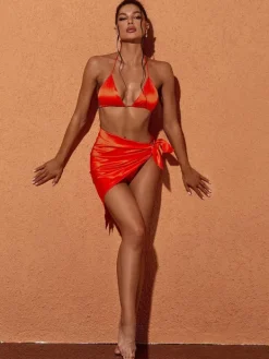Bikini Sets|Swimwear*Mew Mews Fashion Orelia Satin Bikini Three Piece Set In Orange