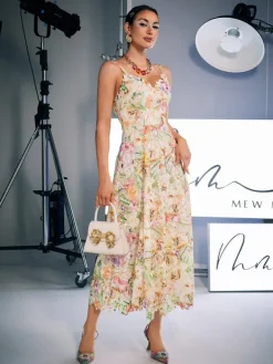 Dresses|Midi Dresses*Mew Mews Fashion Ornan Floral Embroidered Midi Dress