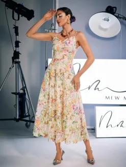 Dresses|Midi Dresses*Mew Mews Fashion Ornan Floral Embroidered Midi Dress