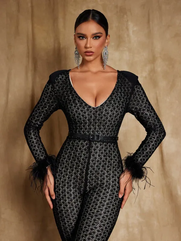 Jumpsuits & Romper*Mew Mews Fashion Orwell Long Sleeve Feather Jumpsuit