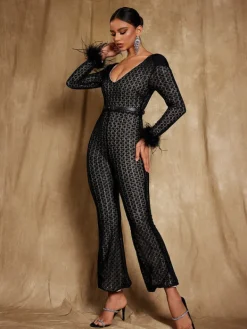 Jumpsuits & Romper*Mew Mews Fashion Orwell Long Sleeve Feather Jumpsuit