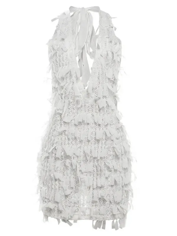 Dresses|Mini Dresses*Mew Mews Fashion Osanya Plunge Neck Fringe Mini Dress
