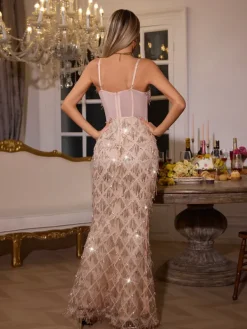 Dresses|Maxi Dresses*Mew Mews Fashion Ottis Sequin Fringe Maxi Dress In Apricot