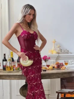 Dresses|Maxi Dresses*Mew Mews Fashion Ottis Sequin Fringe Maxi Dress In Red