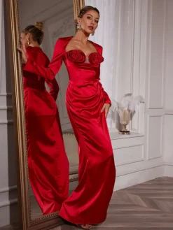 Dresses|Maxi Dresses*Mew Mews Fashion Ozuru Long Sleeve Flower Satin Dress