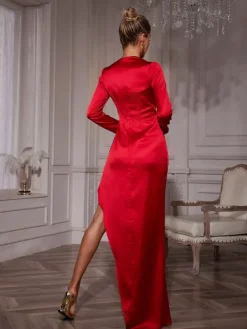 Dresses|Maxi Dresses*Mew Mews Fashion Ozuru Long Sleeve Flower Satin Dress