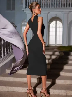 Dresses|Midi Dresses*Bandage Ozzie Cutout Ruched Dress In Black