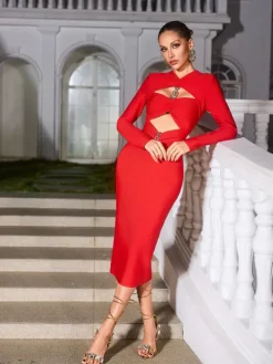Dresses|Midi Dresses*Bandage Ozzie Long Sleeve Cutout Midi Dress