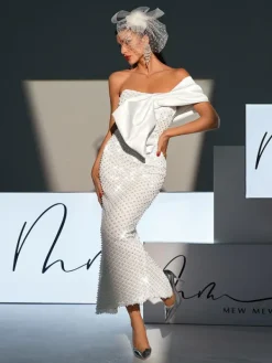 Dresses|Maxi Dresses*Mew Mews Fashion Ozzy Strapless Bow Pearl Embellished Maxi Dress