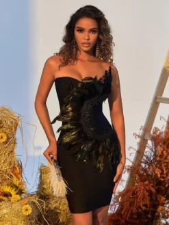 Dresses|Mini Dresses*Bandage Paislee Feather Mini Dress