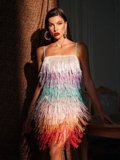 Embellishment|Dresses*Embellishment Pamina Spaghetti Glitter Fringe Mini Dress