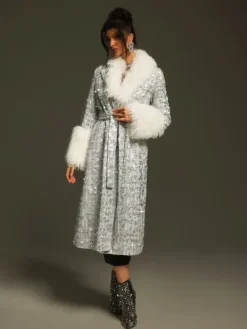 Coats & Jackets*Mew Mews Fashion Panue Faux Fur Collar Sequin Coat