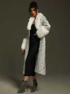 Coats & Jackets*Mew Mews Fashion Panue Faux Fur Collar Sequin Coat