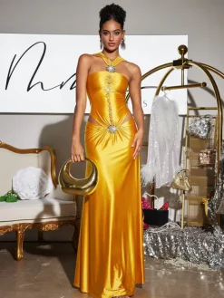Dresses|Maxi Dresses*Mew Mews Fashion Panya Crystal Cutout Satin Maxi Dress