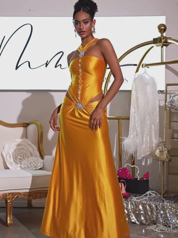 Dresses|Maxi Dresses*Mew Mews Fashion Panya Crystal Cutout Satin Maxi Dress