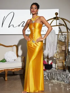 Dresses|Maxi Dresses*Mew Mews Fashion Panya Crystal Cutout Satin Maxi Dress