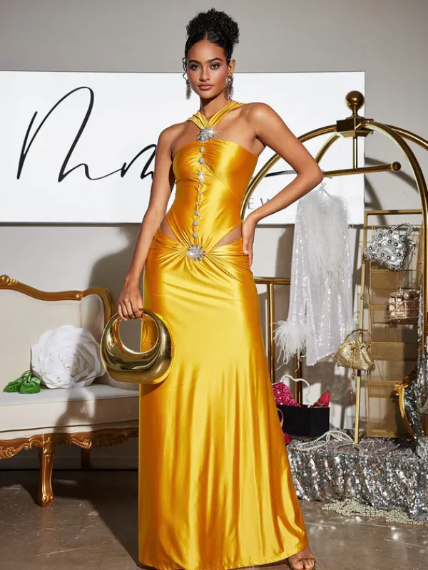 Dresses|Maxi Dresses*Mew Mews Fashion Panya Crystal Cutout Satin Maxi Dress
