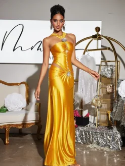 Dresses|Maxi Dresses*Mew Mews Fashion Panya Crystal Cutout Satin Maxi Dress