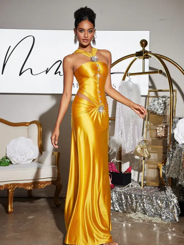 Dresses|Maxi Dresses*Mew Mews Fashion Panya Crystal Cutout Satin Maxi Dress