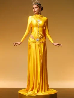 Dresses|Maxi Dresses*Mew Mews Fashion Panya Long Sleeve Crystal Satin Maxi Dress