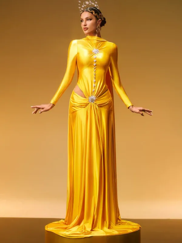 Dresses|Maxi Dresses*Mew Mews Fashion Panya Long Sleeve Crystal Satin Maxi Dress