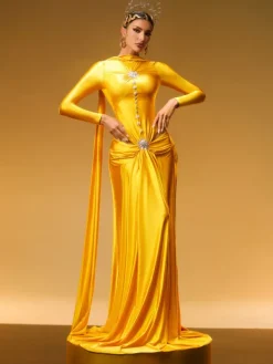 Dresses|Maxi Dresses*Mew Mews Fashion Panya Long Sleeve Crystal Satin Maxi Dress