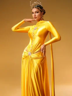 Dresses|Maxi Dresses*Mew Mews Fashion Panya Long Sleeve Crystal Satin Maxi Dress