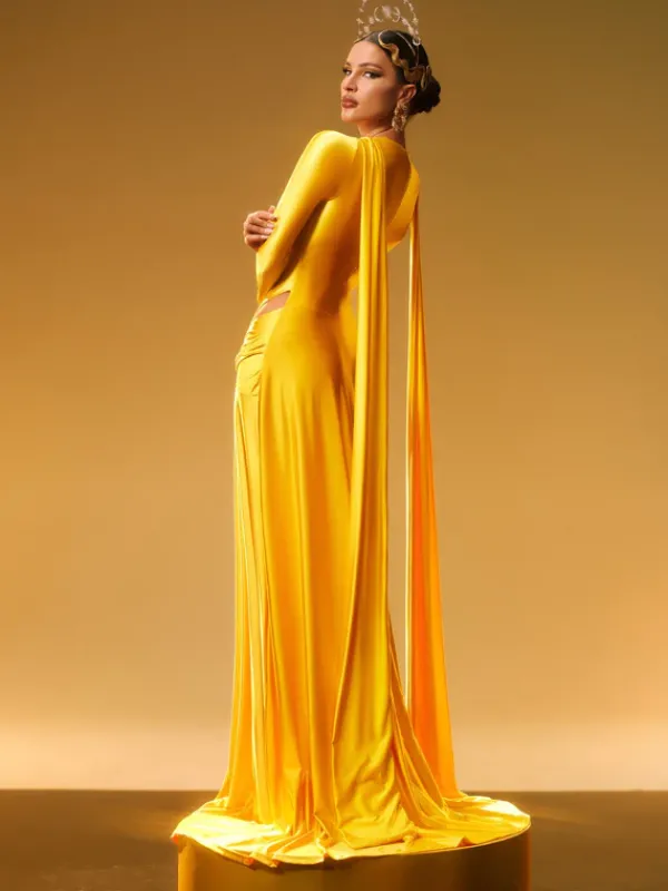 Dresses|Maxi Dresses*Mew Mews Fashion Panya Long Sleeve Crystal Satin Maxi Dress