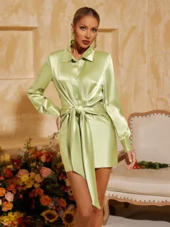 Dresses|Mini Dresses*Mew Mews Fashion Petrova Lace Up Satin Mini Dress