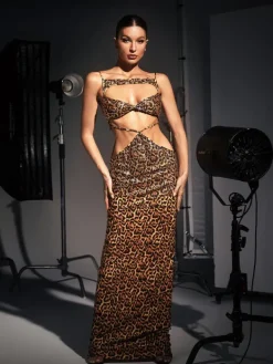Dresses|Maxi Dresses*Mew Mews Fashion Peyton Crystal Embellished Leopard Maxi Dress