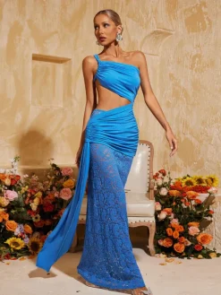 Dresses|Maxi Dresses*Mew Mews Fashion Phelia Cutout Lace Draped Maxi Dress In Blue