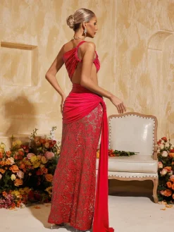 Dresses|Maxi Dresses*Mew Mews Fashion Phelia Cutout Lace Draped Maxi Dress In Red