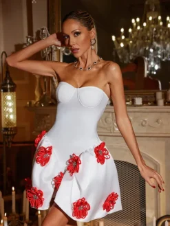 Dresses|Mini Dresses*Bandage Phylo Strapless Flower Mini Dress In White