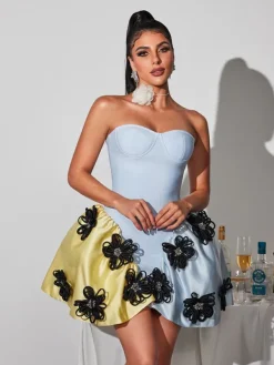 Dresses|Mini Dresses*Bandage Phylo Strapless Flower Mini Dress