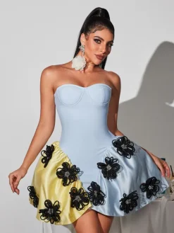 Dresses|Mini Dresses*Bandage Phylo Strapless Flower Mini Dress