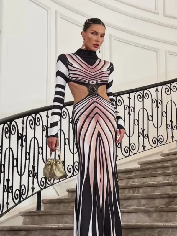 Dresses|Maxi Dresses*Mew Mews Fashion Pieda Zebra Printed Cutout Maxi Dress