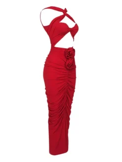 Dresses|Maxi Dresses*Mew Mews Fashion Pomeline Rose Bodycon Maxi Dress In Red