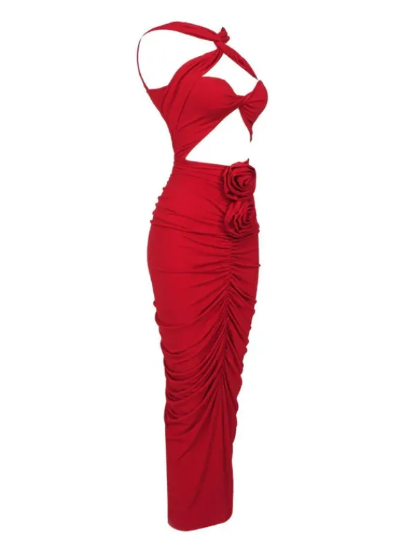 Dresses|Maxi Dresses*Mew Mews Fashion Pomeline Rose Bodycon Maxi Dress In Red