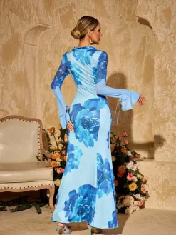 Dresses|Maxi Dresses*Mew Mews Fashion Pyxaris V Neck Split Floral Maxi Dress