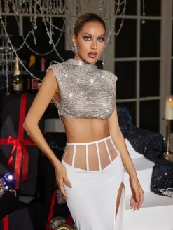 Tops|Embellishment*Embellishment O/S Quanah Sleeveless Crystal Top