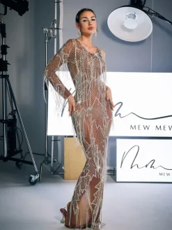 Embellishment|Dresses*Embellishment Quentin Printed Rhinestone Fringe Maxi Dress