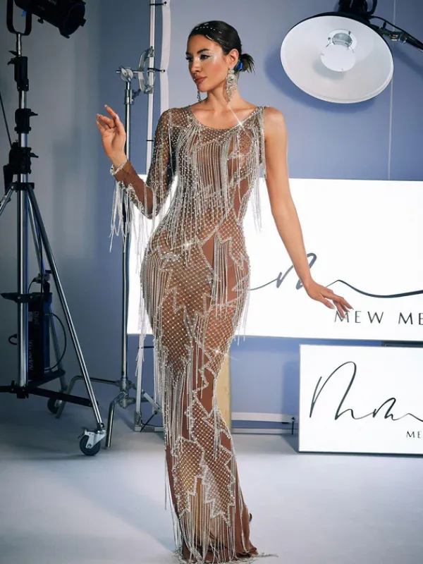 Embellishment|Dresses*Embellishment Quentin Printed Rhinestone Fringe Maxi Dress