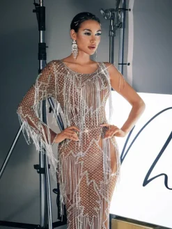 Embellishment|Dresses*Embellishment Quentin Printed Rhinestone Fringe Maxi Dress