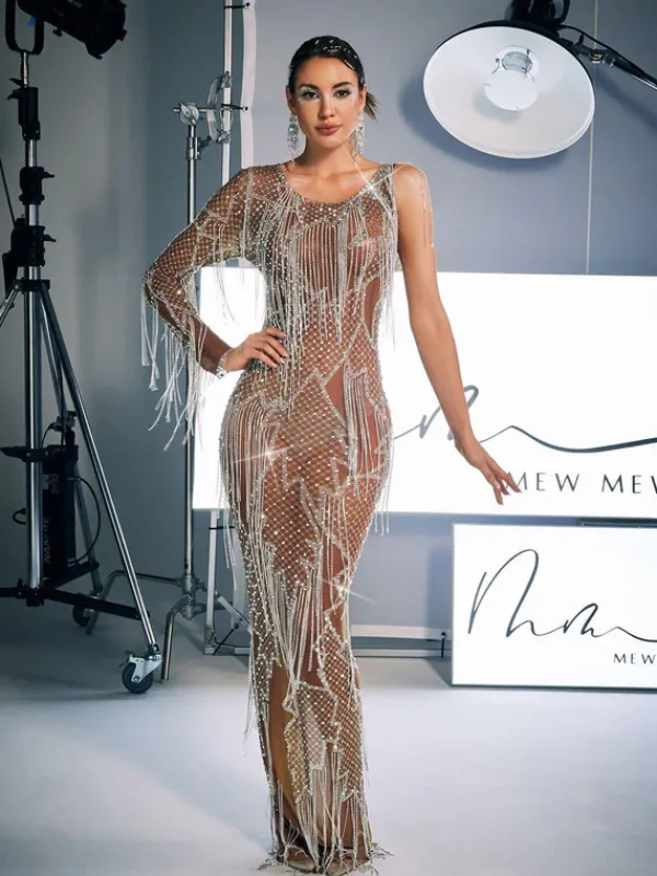 Embellishment|Dresses*Embellishment Quentin Printed Rhinestone Fringe Maxi Dress